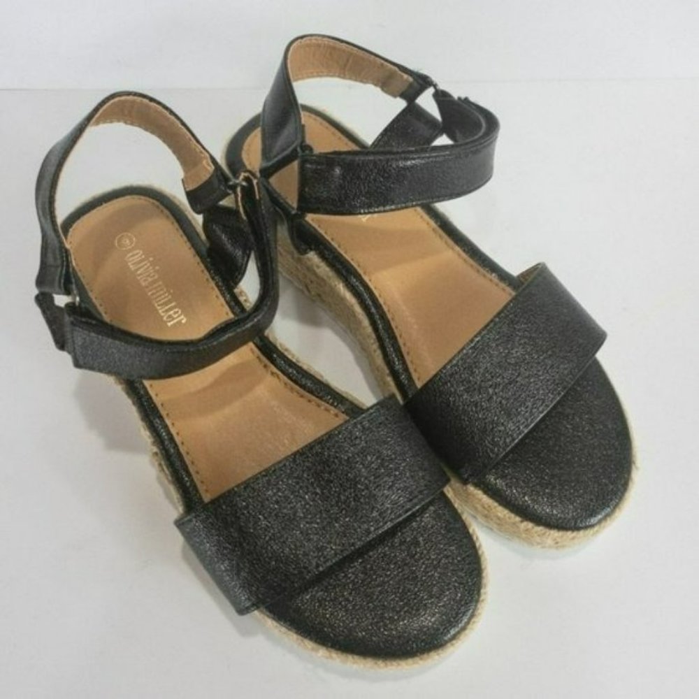 Olivia Miller Together Forever Espadrille Platform Sandals Black -6 - Picture 2 of 4